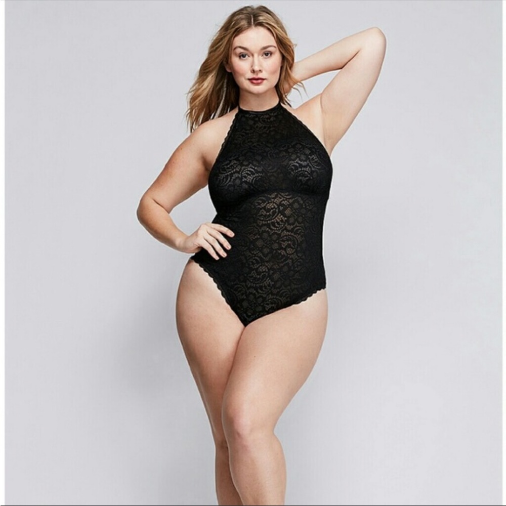 Cacique black lace halter bodysuit 18 20
